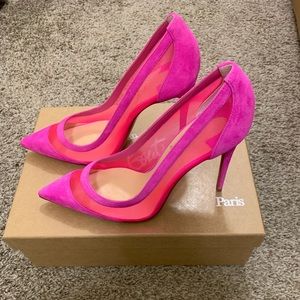 Fuschia Pink Galativi Pointed Toe Mesh Pumps
